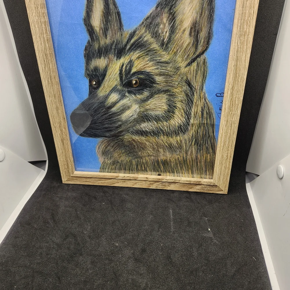 Hand Crafted Framed German Shepherd Colored Pencil Drawing